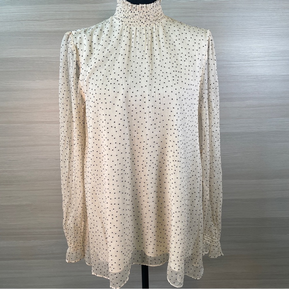 Sundance ‘Gentle Days’ 100% Silk Chiffon Ivory and Black Polka Dotted Blouse